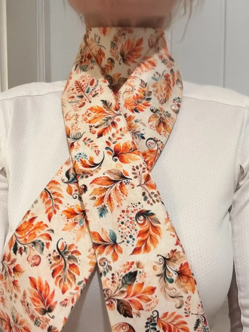 Classic Shaped Floral Paisley Equestrian Fox Hunting Stock Tie Fall Leaves